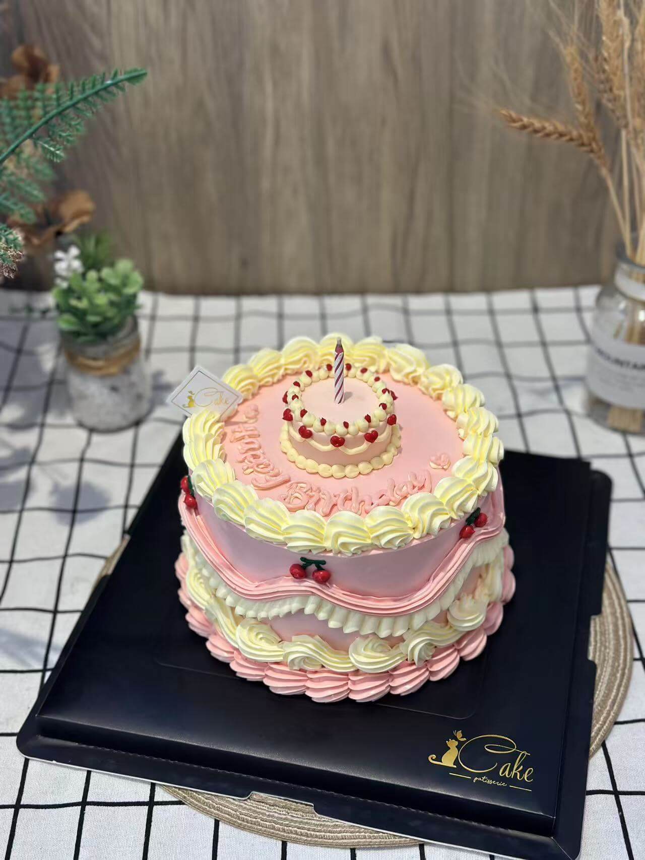 Cherry Delight Vintage Birthday Cake – Sweet Retro Charm for Special Celebrations - iCake Melbourne - Image 3