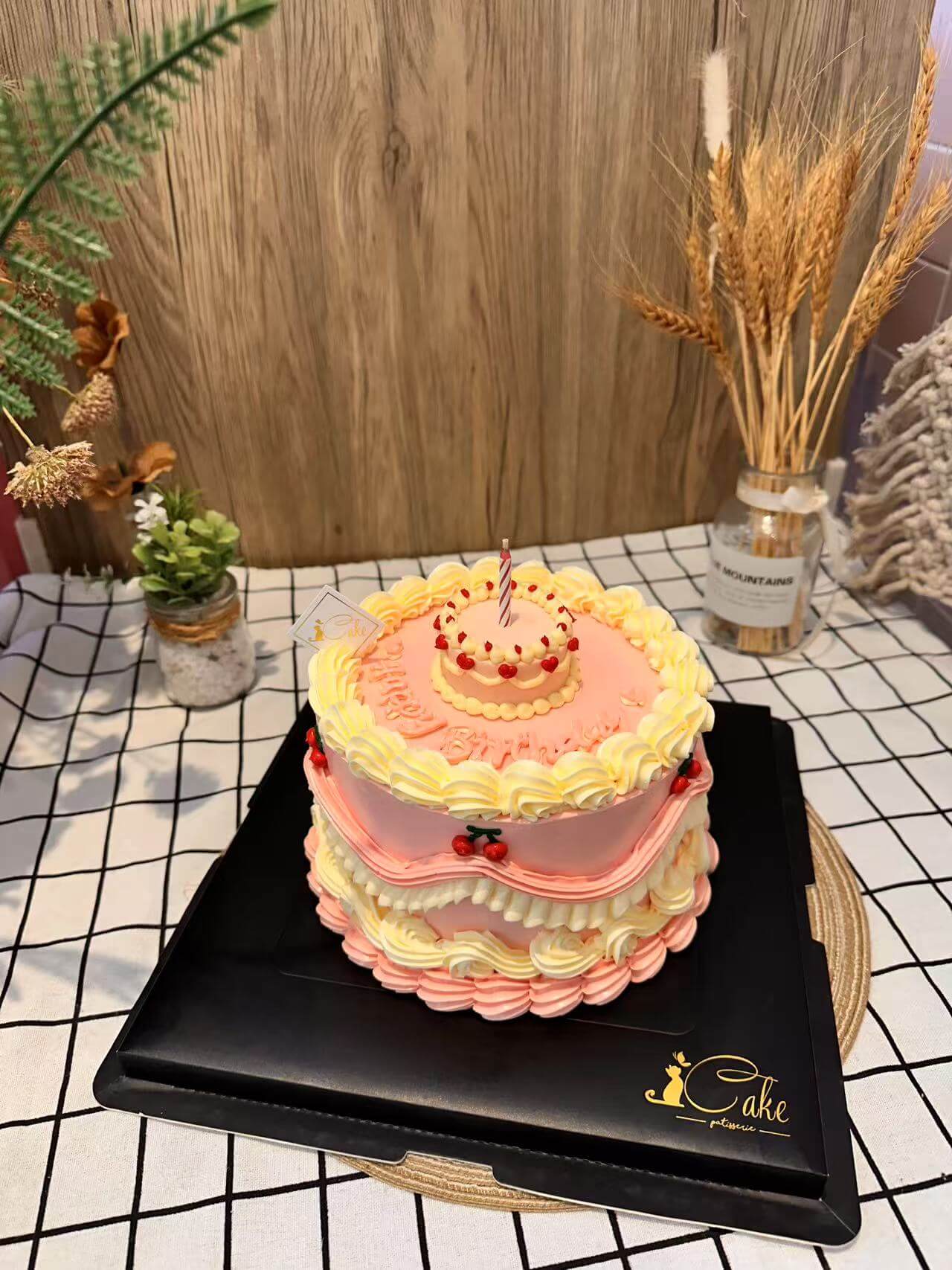 Cherry Delight Vintage Birthday Cake – Sweet Retro Charm for Special Celebrations - iCake Melbourne - Image 2