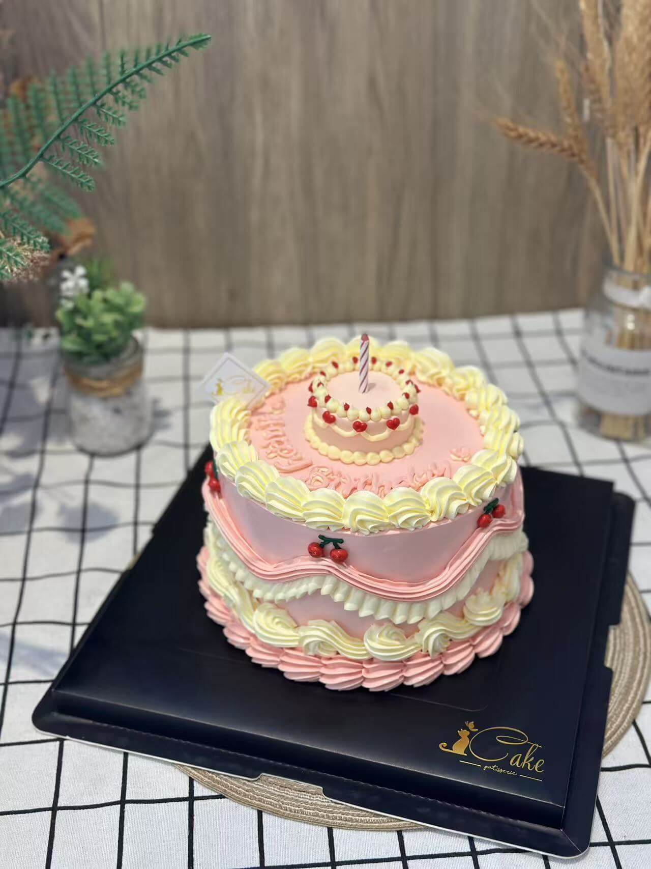 Cherry Delight Vintage Birthday Cake – Sweet Retro Charm for Special Celebrations - iCake Melbourne