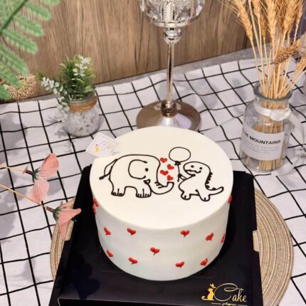 Alternative view of Whimsical Friends Cake – Elephant & Dinosaur with Heart Balloons by iCake Melbourne