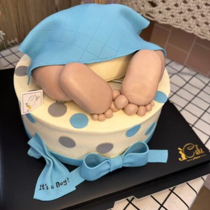 Alternative view of Baby Boy Shower Cake with Fondant Feet | iCake Melbourne