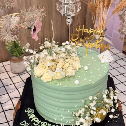 Alternative view of Elegant Green Floral Cake – Natural-Inspired Birthday Cake by iCake Melbourne